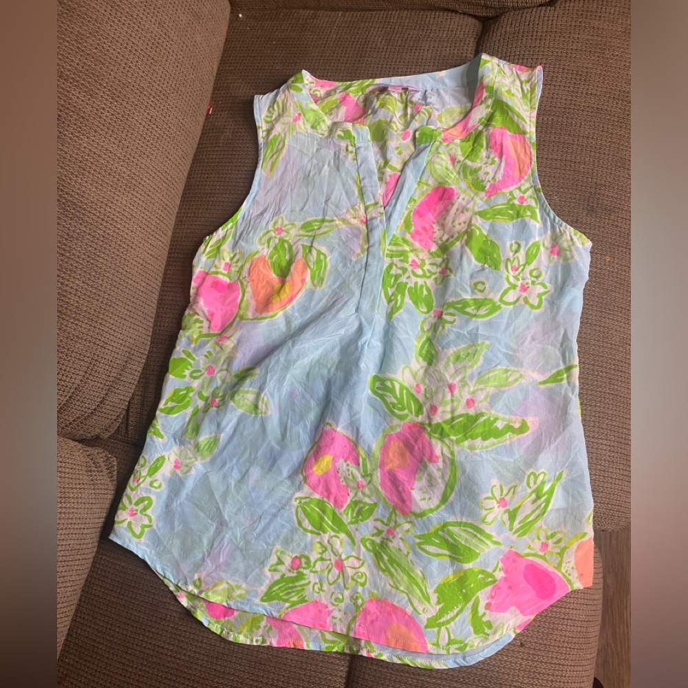 Lilly Pulitzer Pink and Green Floral Blouse